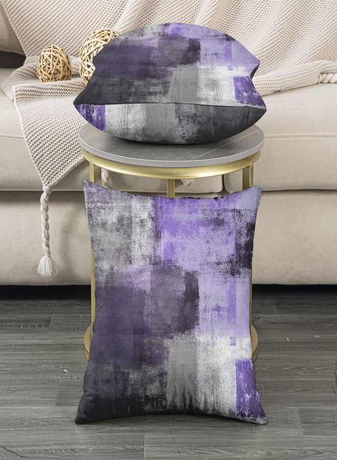 chiinvent Purple Velvet Abstract Pillow Covers Set of 2 Modern Accent Violet Gray Throw Pillow Cover Soft Elegant Decorative Couch Cushion Cover for Bed Living Room Outdoor Sofa Pillowcases 18x18 Inch - Image 3