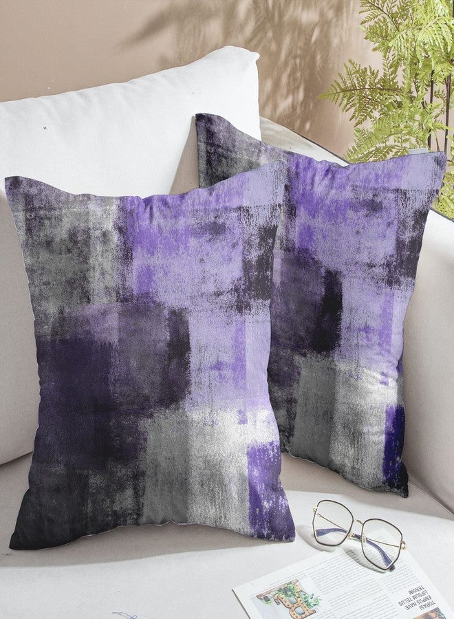 chiinvent Purple Velvet Abstract Pillow Covers Set of 2 Modern Accent Violet Gray Throw Pillow Cover Soft Elegant Decorative Couch Cushion Cover for Bed Living Room Outdoor Sofa Pillowcases 18x18 Inch - Image 2