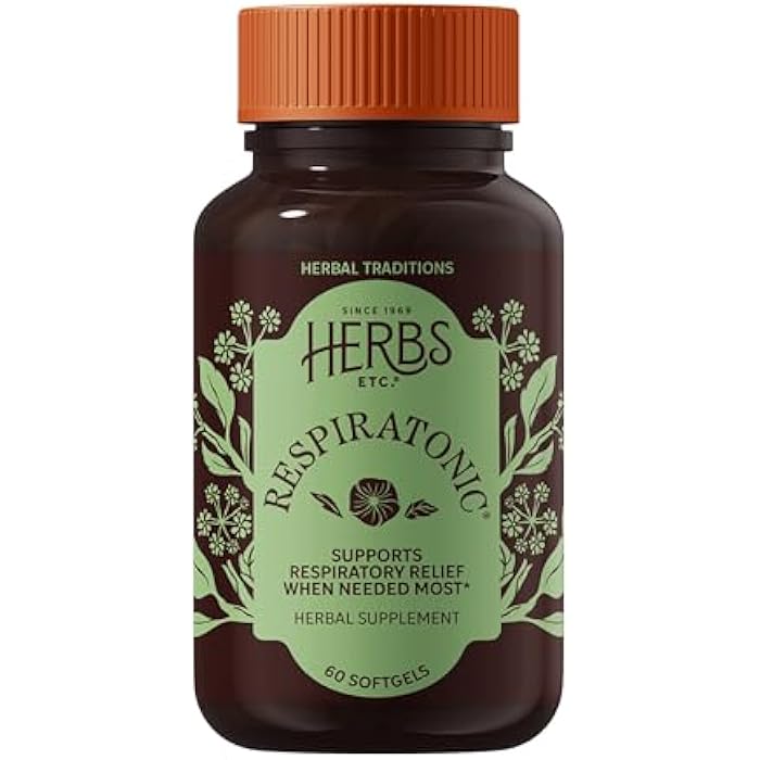 Herbs Etc. Respiratonic Softgels - Respiratory Support for Easy Breathing - Herbal Supplement with OSHA Root, Yerba Santa & Pleurisy Root - Gluten-Free & Organic - 60 Count (60 Servings) - Image 1