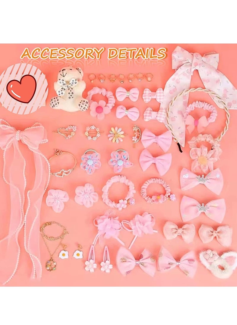 SYOSI - Kids Hair Accessories Gift Box,  Including Jewelry Box/Hair Clips/Hair Barrettes/Hair Ties/Hair Bows, Teen Girl Gifts for Kindergarten Graduation PinkKids Hair Accessories Gift Box,  Including Jewelry - Image 1