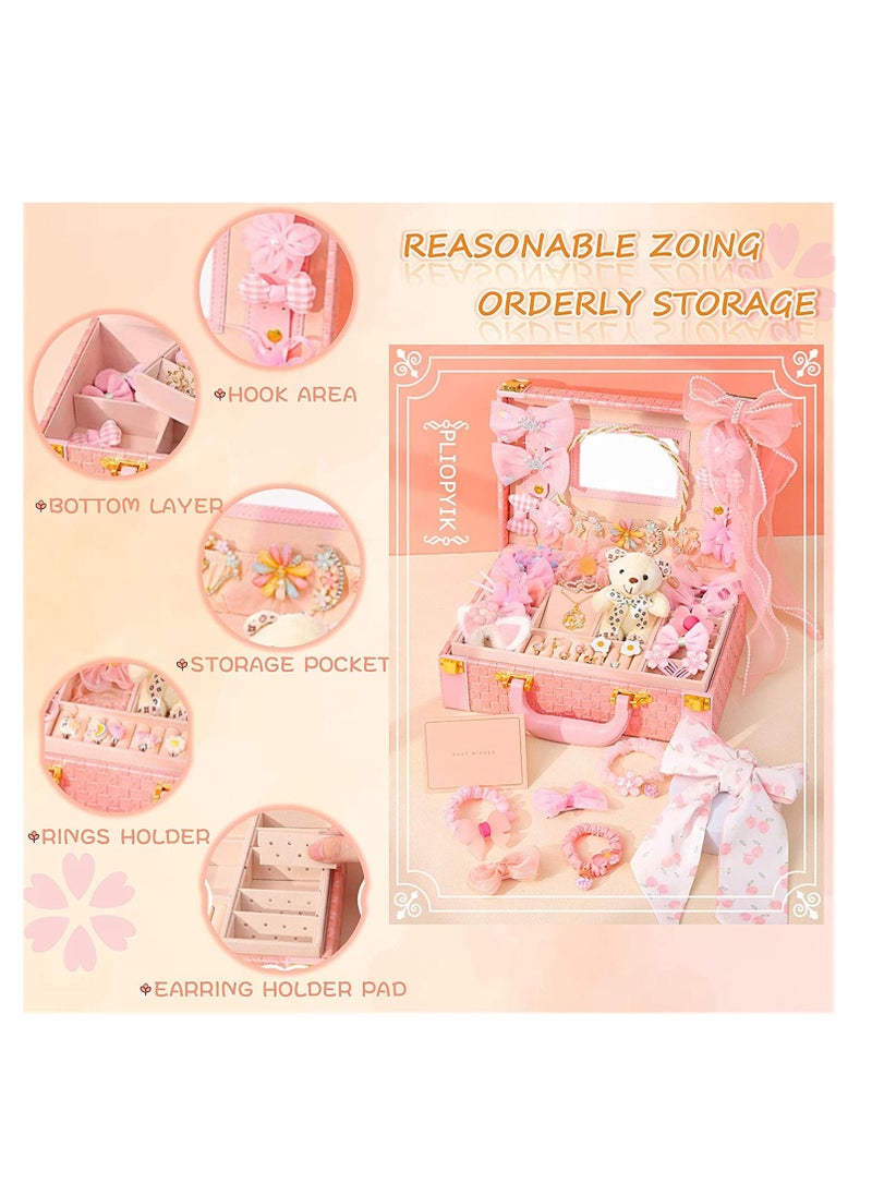 SYOSI - Kids Hair Accessories Gift Box,  Including Jewelry Box/Hair Clips/Hair Barrettes/Hair Ties/Hair Bows, Teen Girl Gifts for Kindergarten Graduation PinkKids Hair Accessories Gift Box,  Including Jewelry - Image 1