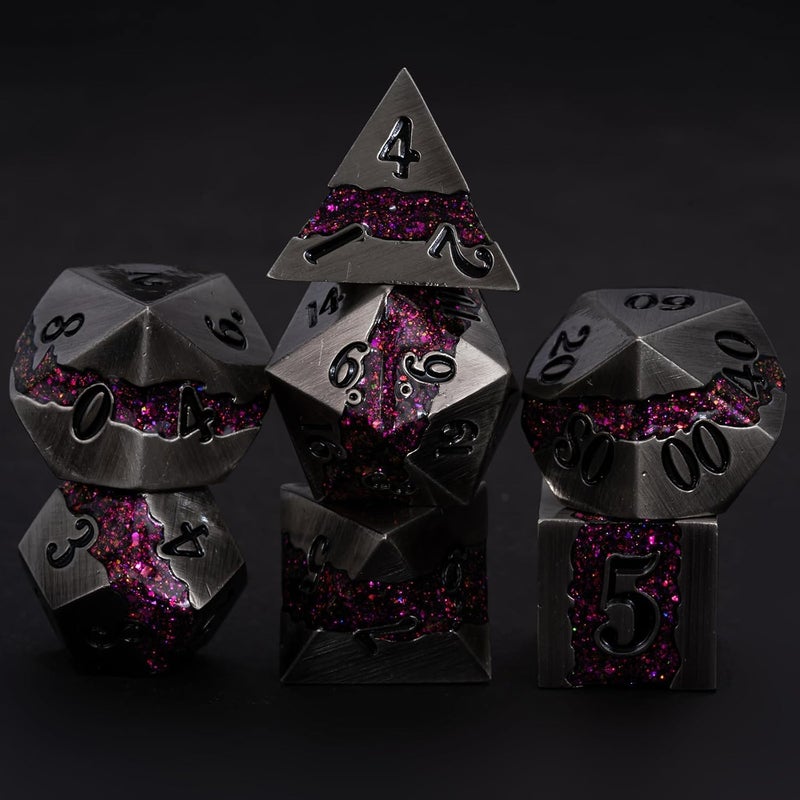 Maywin Heavy Metal DND Dice Set 7PCS Polyhedral RPG Dice with Galaxy Glitter Core Premium Zinc Alloy Dice for Dungeons and Dragon - Image 3