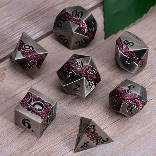Maywin Heavy Metal DND Dice Set 7PCS Polyhedral RPG Dice with Galaxy Glitter Core Premium Zinc Alloy Dice for Dungeons and Dragon - Image 5