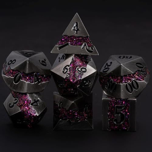 Maywin Heavy Metal DND Dice Set 7PCS Polyhedral RPG Dice with Galaxy Glitter Core Premium Zinc Alloy Dice for Dungeons and Dragon - Image 1