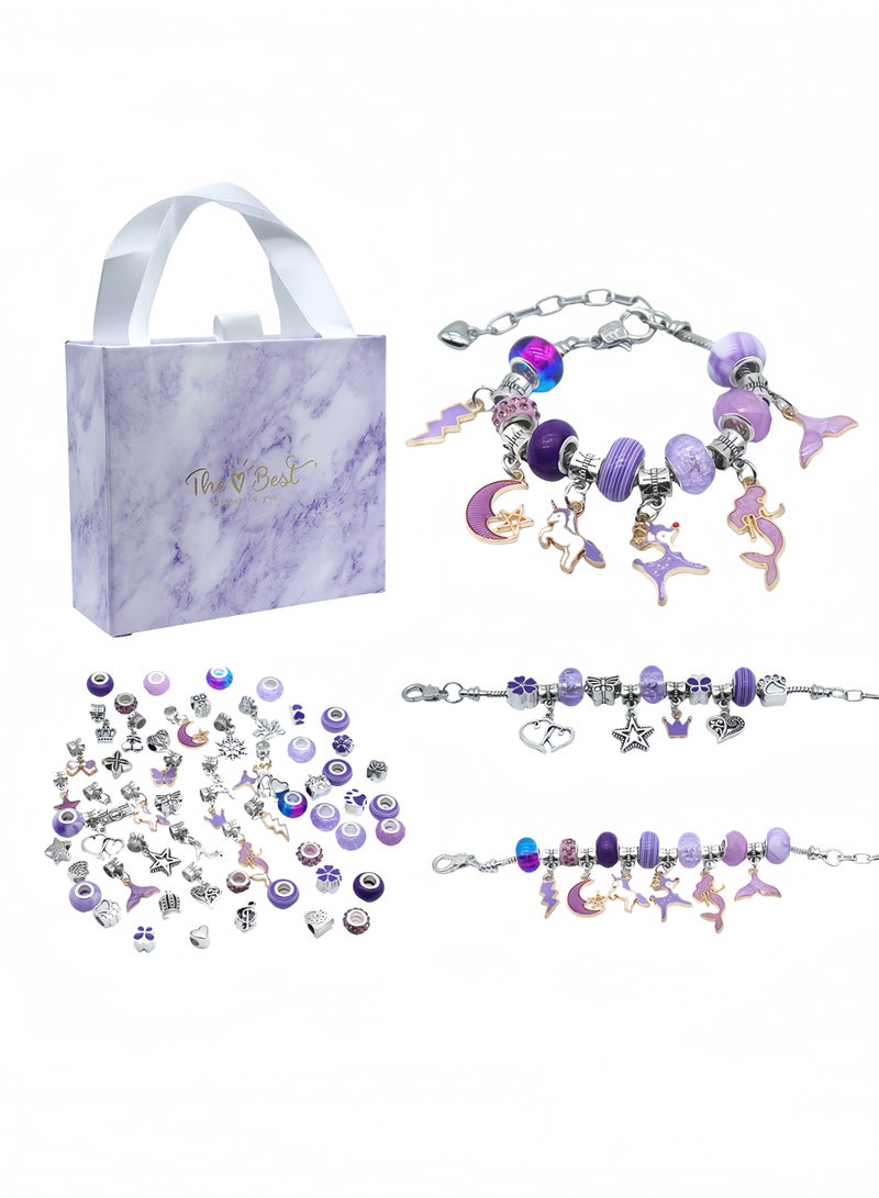 DIY Bracelet Making Kit for Girls, 63 Pcs Charm Bracelets Kit with Beads, Pendant Charms and Bracelets String for Bracelets Craft , Gift Idea for Kids and Girls - Image 1