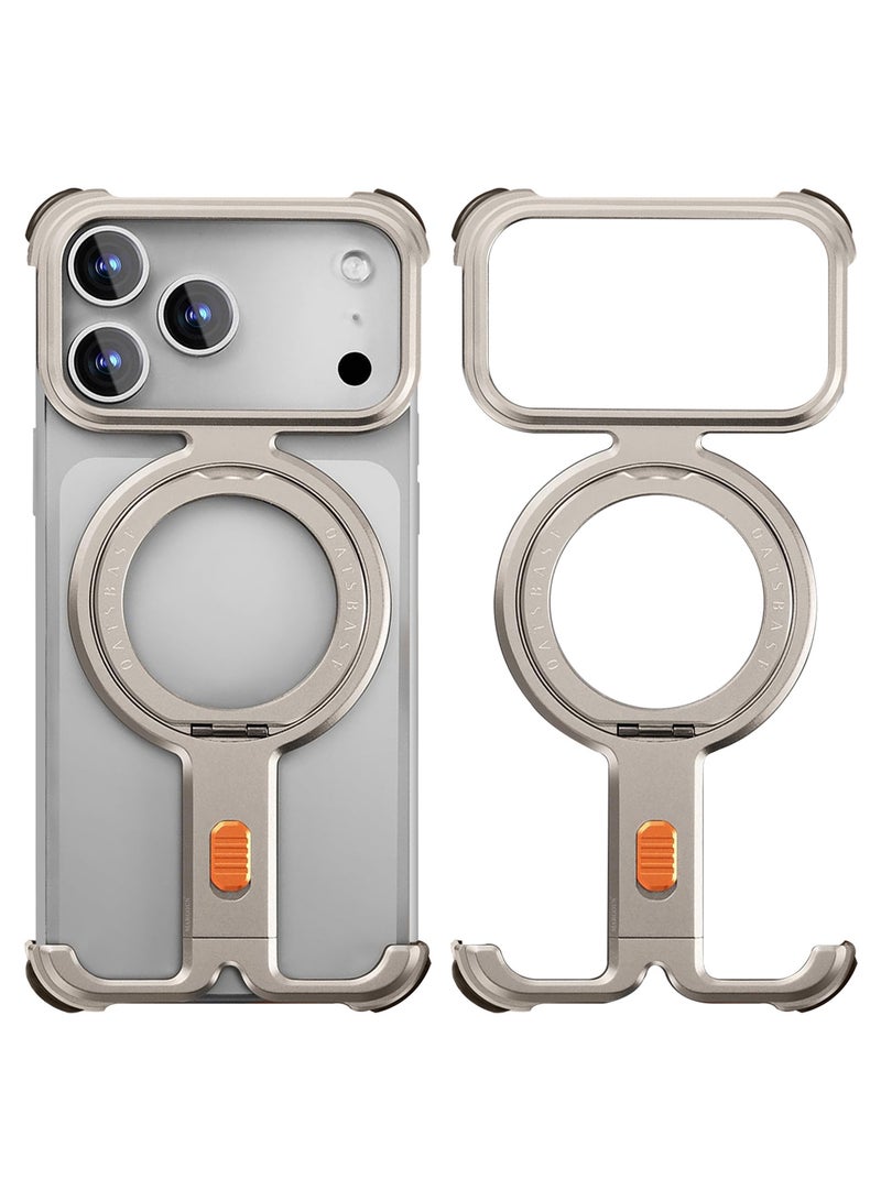 CATANES Magnetic Case Cover for iPhone 17 Pro Max - 360° Rotation Kickstand Aluminum Metal Frameless Design Protective Shock Grade Shell - Silver - Image 1