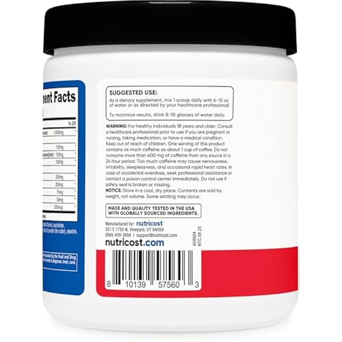 Nutricost Creatine + Energy 30 Servings (Fruit Punch Flavored) - 5,000mg Creatine Monohydrate + 350mg Energy Complex Per Serving - Image 4