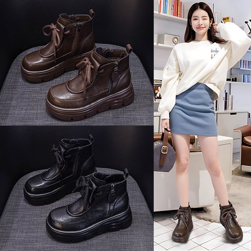 Thick-Soled Fleece-Lined Cotton Boots, Women''s Martin Boots, 2026 New Live-Stream Hot-Selling Height-Increasing Short Boots, Casual Fashion Versatile Women''s Boots - Image 2