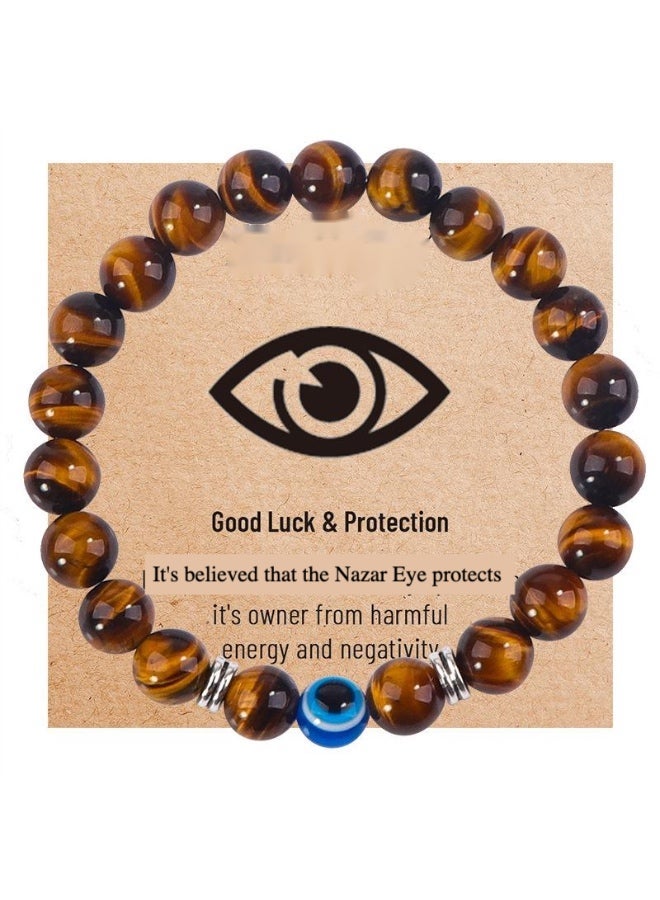 سوار مرن مصنوع يدويًا من الأحجار الكريمة الطبيعية بالكريستال المعالج بعين النمر وعين النزار كخرزات حمراء دائرية، مجوهرات وهدايا للنساء والرجال، قطر 8 مم - Image 1