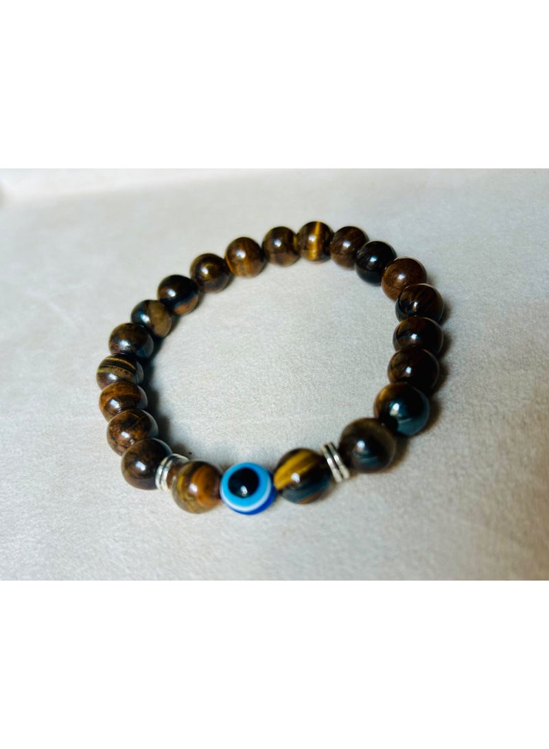 سوار مرن مصنوع يدويًا من الأحجار الكريمة الطبيعية بالكريستال المعالج بعين النمر وعين النزار كخرزات حمراء دائرية، مجوهرات وهدايا للنساء والرجال، قطر 8 مم - Image 3