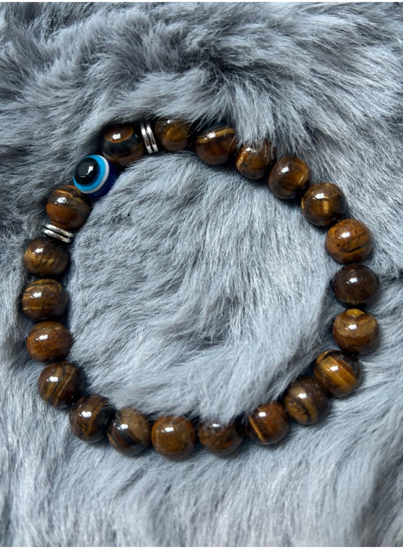 سوار مرن مصنوع يدويًا من الأحجار الكريمة الطبيعية بالكريستال المعالج بعين النمر وعين النزار كخرزات حمراء دائرية، مجوهرات وهدايا للنساء والرجال، قطر 8 مم - Image 2