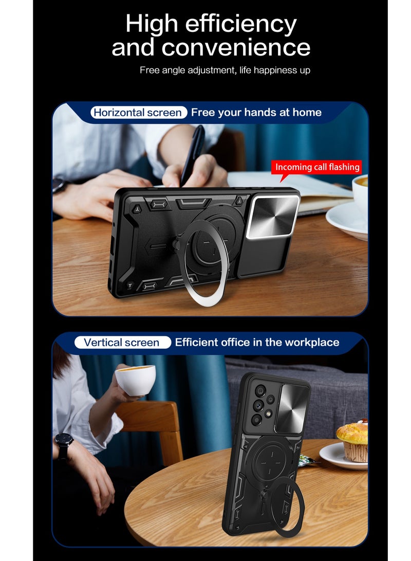 Samsung Galaxy A73 5G 2022 Black Mobile Phone Case Cover, Slide Camera Lens Cover, 360°Rotating Kickstand Ring, Bumper Shockproof Phone Case，Compatible with Car Magnetic Mount  - Image 5