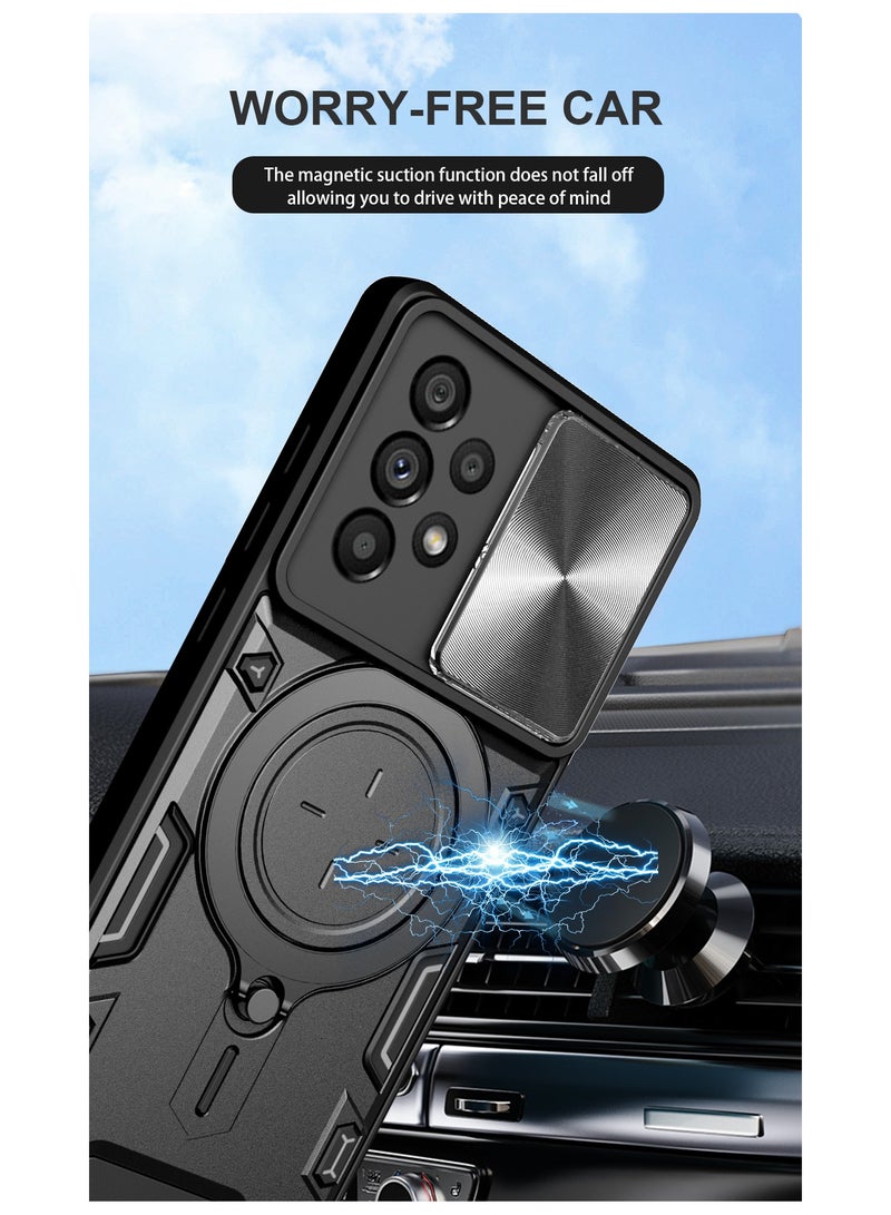 Samsung Galaxy A73 5G 2022 Black Mobile Phone Case Cover, Slide Camera Lens Cover, 360°Rotating Kickstand Ring, Bumper Shockproof Phone Case，Compatible with Car Magnetic Mount  - Image 2