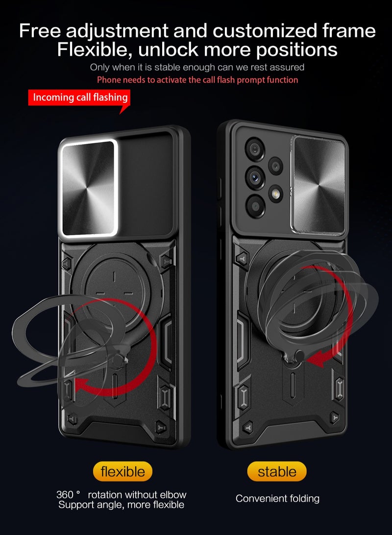 Samsung Galaxy A73 5G 2022 Black Mobile Phone Case Cover, Slide Camera Lens Cover, 360°Rotating Kickstand Ring, Bumper Shockproof Phone Case，Compatible with Car Magnetic Mount  - Image 4