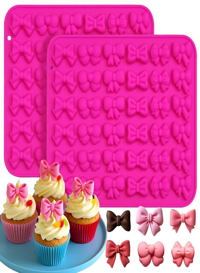 Solldgt Bow Chocolate Silicone Molds, 2 Pack 72 Cavities Mini Bows Sugar Candy Molds Bowknot Cake Pop Mold DIY Cupcake Toppers Cake Decorating for Birthday Wedding Party - Image 1