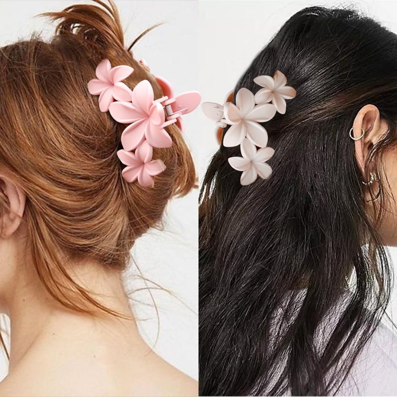 Ahoney 6PCS Flower Hair Clips for Women Strong Hold Nonslip, Big Flower Claw Clip for Thick Hair, Hawaiian Hibiscus Cute Hair Clips Beach Hair Accessories for Women Girls (Neutral) - Image 2
