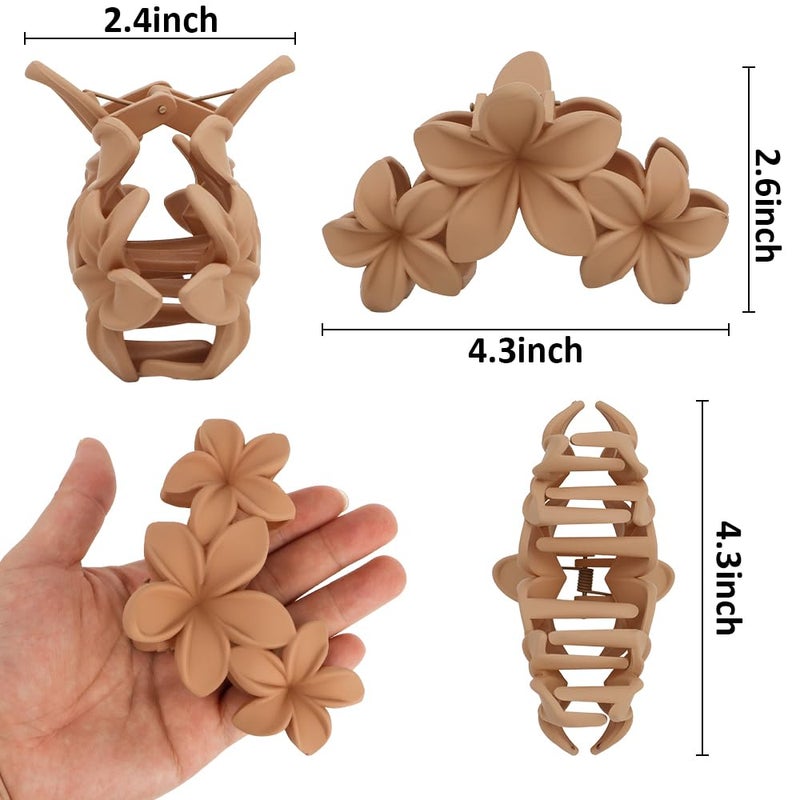 Ahoney 6PCS Flower Hair Clips for Women Strong Hold Nonslip, Big Flower Claw Clip for Thick Hair, Hawaiian Hibiscus Cute Hair Clips Beach Hair Accessories for Women Girls (Neutral) - Image 4