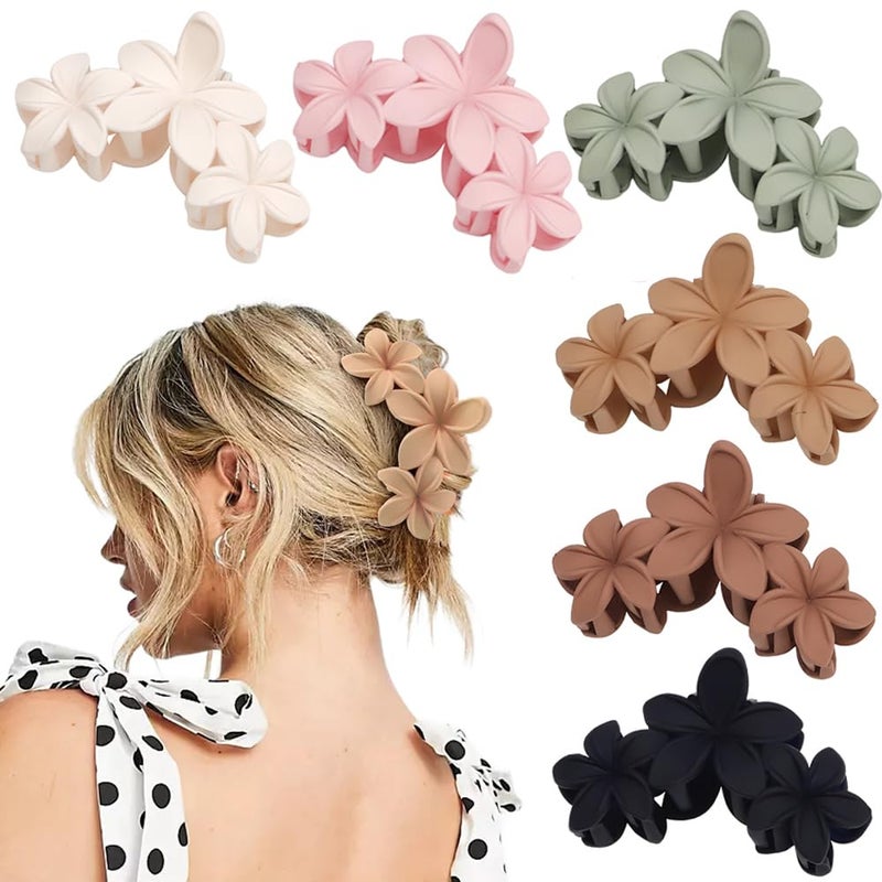 Ahoney 6PCS Flower Hair Clips for Women Strong Hold Nonslip, Big Flower Claw Clip for Thick Hair, Hawaiian Hibiscus Cute Hair Clips Beach Hair Accessories for Women Girls (Neutral) - Image 1