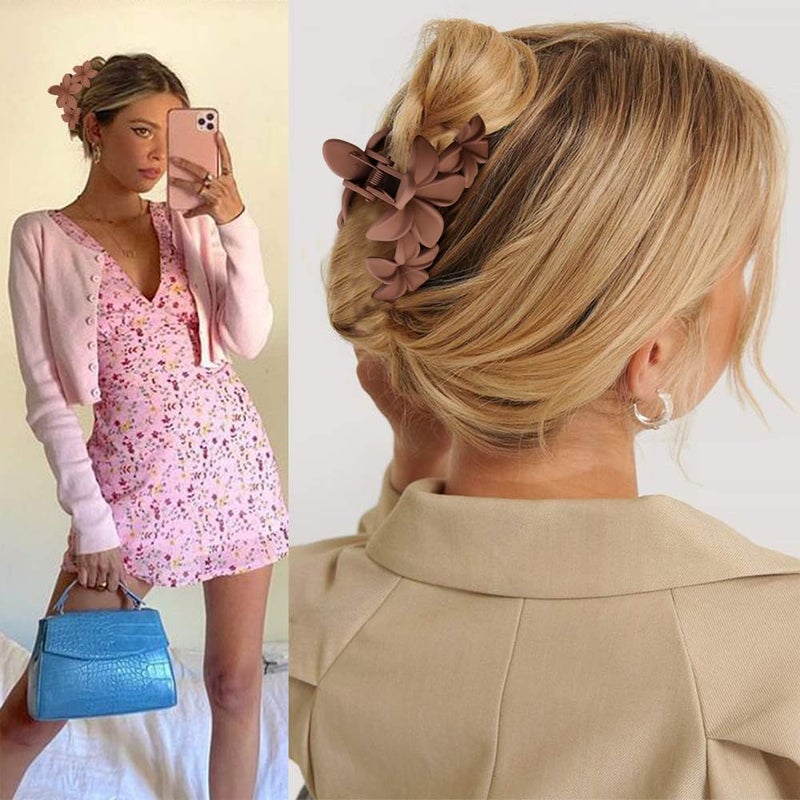 Ahoney 6PCS Flower Hair Clips for Women Strong Hold Nonslip, Big Flower Claw Clip for Thick Hair, Hawaiian Hibiscus Cute Hair Clips Beach Hair Accessories for Women Girls (Neutral) - Image 3