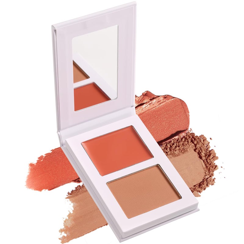 BEUSELF Coral Blush for Cheeks Highly Pigmented Powder Cream Dewy Finish Duo Blush for Natural Looking Peach Face Flushed Blusher with Mirror Long Lasting Glowy Sunset Orange Blush Vegan Talc Free 07 