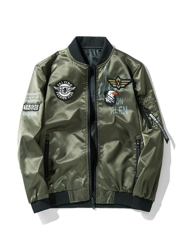 Stand-Up Collar Zipper Jacket Flight Jacket Double-Sided Baseball Uniform - Image 1