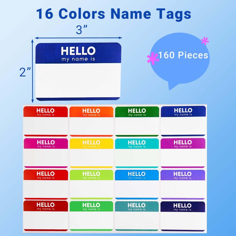 Zacool Name Tag Stickers (3"x 2") Peel and Stick Name Tag Labels Hello My Name is Nametags Stickers Colorful Name Badge Labels for Themed Party Family Home School Office Conferences 160 Pcs - Image 3