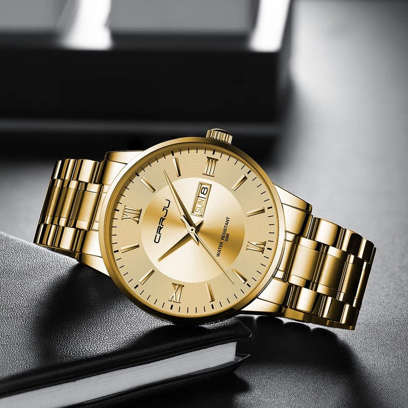 CRRJU Men's Fashion Luxury Auto Date Stainsteel Steel Watches Business Minimalist Japan Movement Quartz Waterproof Wristwatches for Men - Image 5