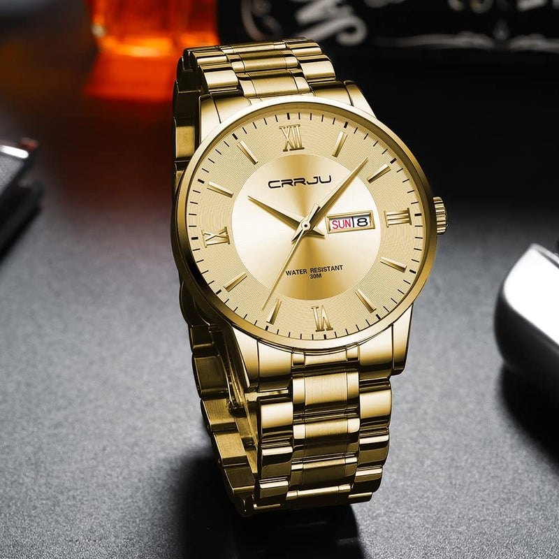 CRRJU Men's Fashion Luxury Auto Date Stainsteel Steel Watches Business Minimalist Japan Movement Quartz Waterproof Wristwatches for Men - Image 3