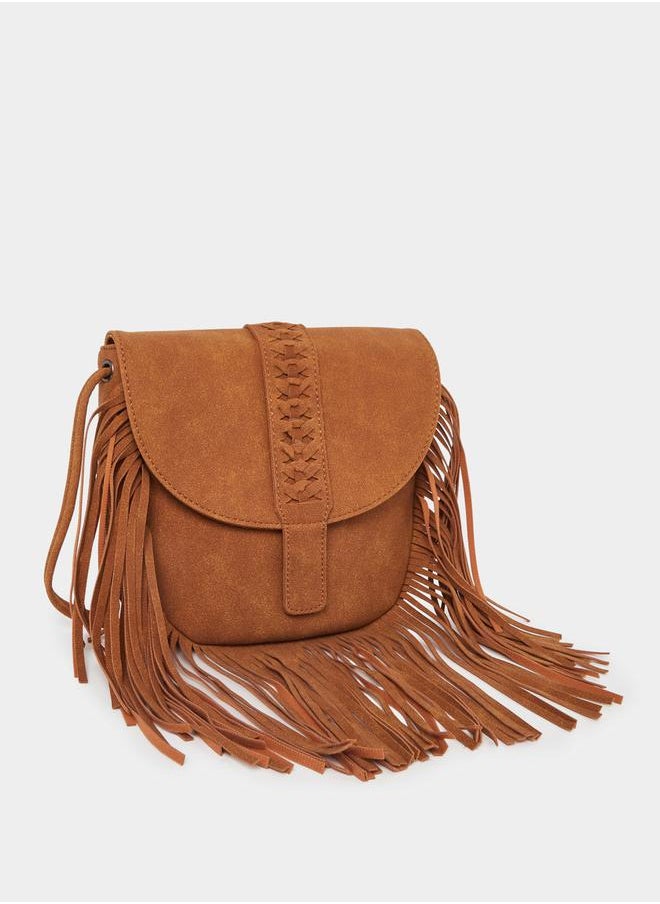 Styli Suede Look Crossbody Bag with Fringes Detail  - Image 1