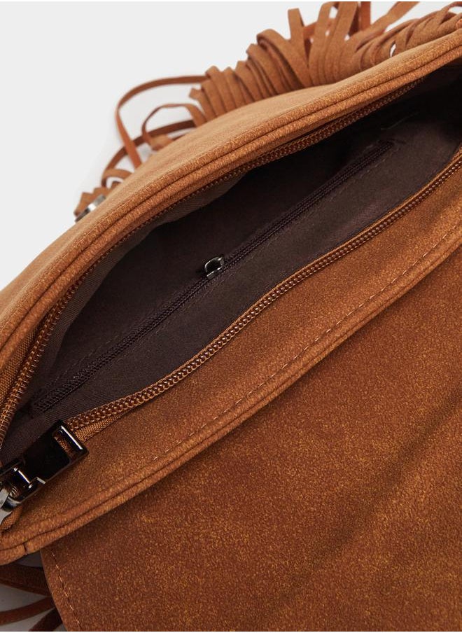Styli Suede Look Crossbody Bag with Fringes Detail  - Image 5