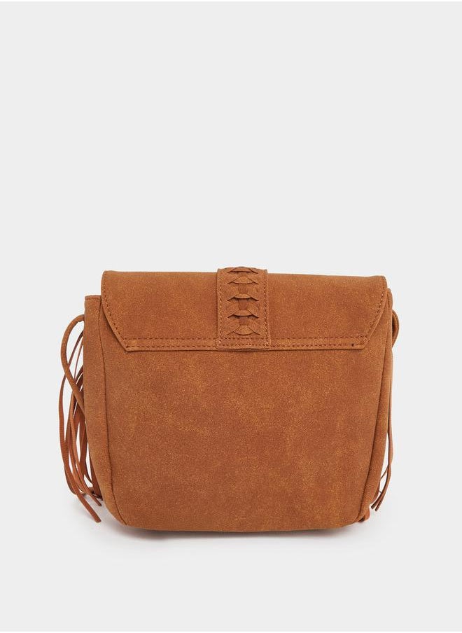 Styli Suede Look Crossbody Bag with Fringes Detail  - Image 3