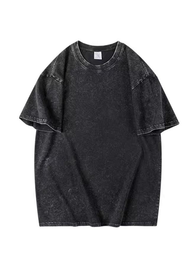 VUELO 230g Pure Cotton Washed Old Unisex Retro Heavy Craft Loose Light Edition Solid Color Short Sleeve T-shirt Blank Edition 