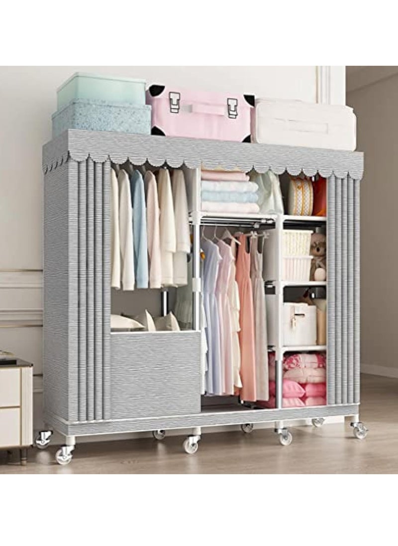 Hihonor - Portable Wardrobe Storage Closet with Storage Bag And Wheels, Closet Storage Rack, Free-Standing Rolling Clothes Rack with Fitted Zippered Non-Woven Cover, Durable & Easy to Assemble - Image 1