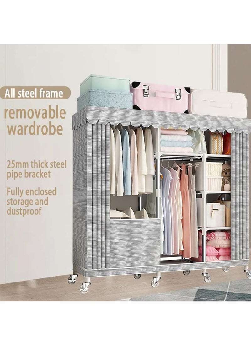 Hihonor - Portable Wardrobe Storage Closet with Storage Bag And Wheels, Closet Storage Rack, Free-Standing Rolling Clothes Rack with Fitted Zippered Non-Woven Cover, Durable & Easy to Assemble - Image 1