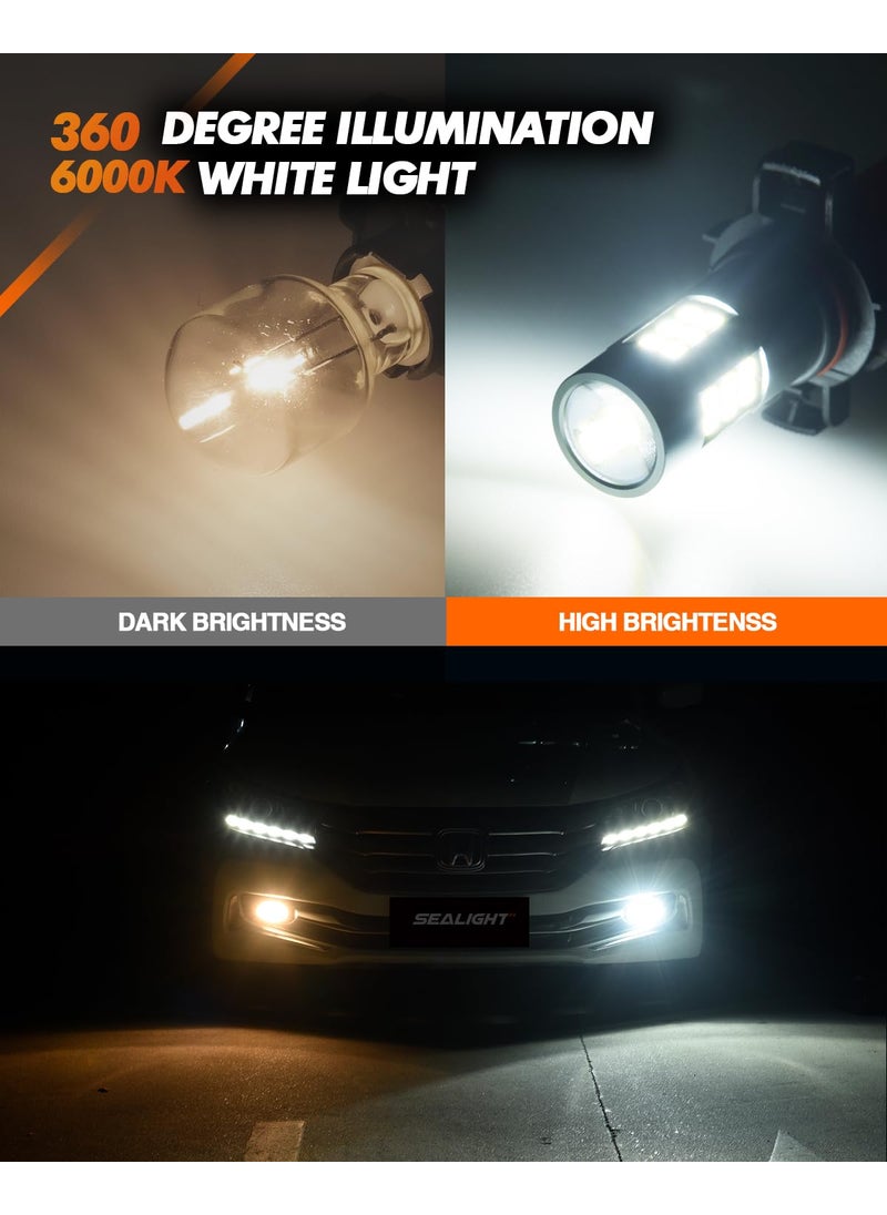 SEALIGHT SEALIGHT 5202 LED Fog Lights Bulbs, 6000K Xenon White, 27 SMD Chips DRL Bulbs, 5202 5201 PS19W PS24W LED Fog Light, Pack of 2  - Image 2