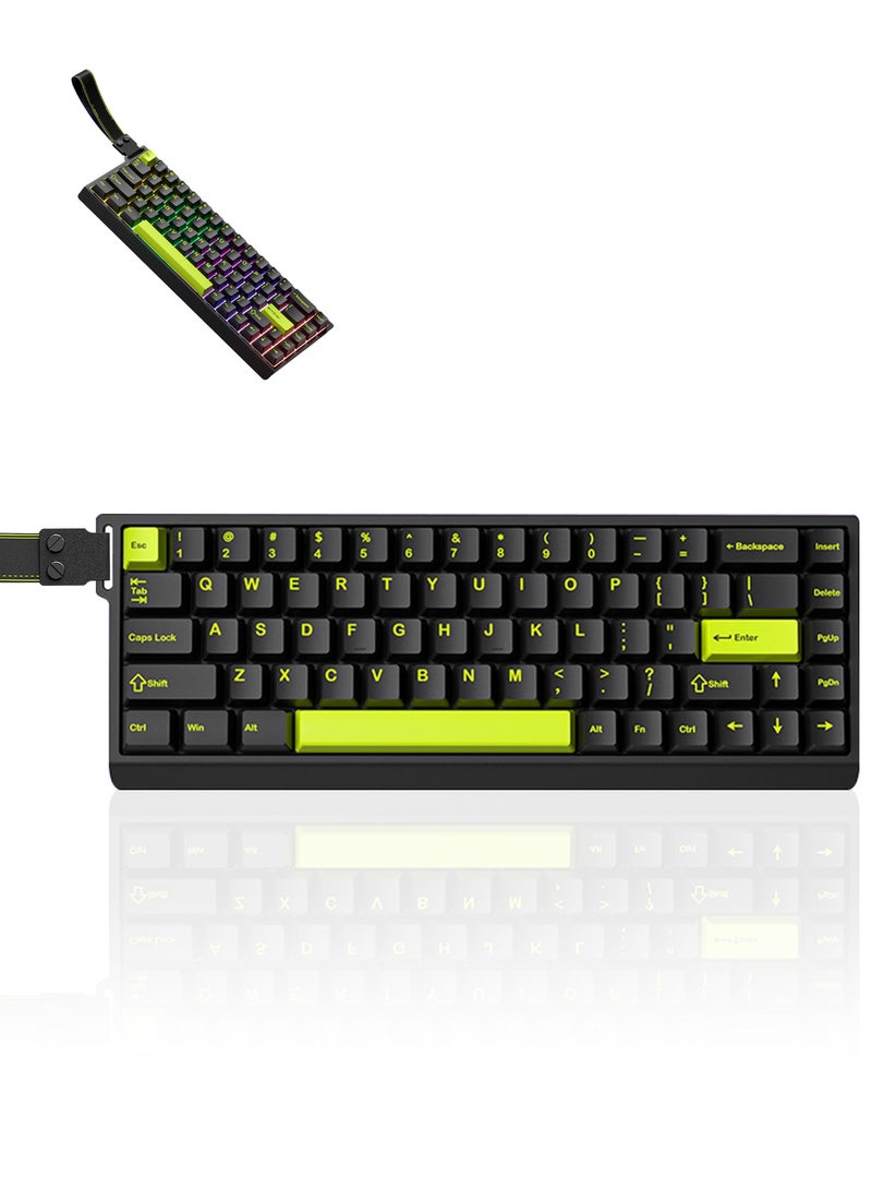 68 Keys Mechanical gaming keyboard with rainbow LED RGB backlighting, removable keycaps, wired USB gaming keyboard, 68-key layout, black and green. - Image 1