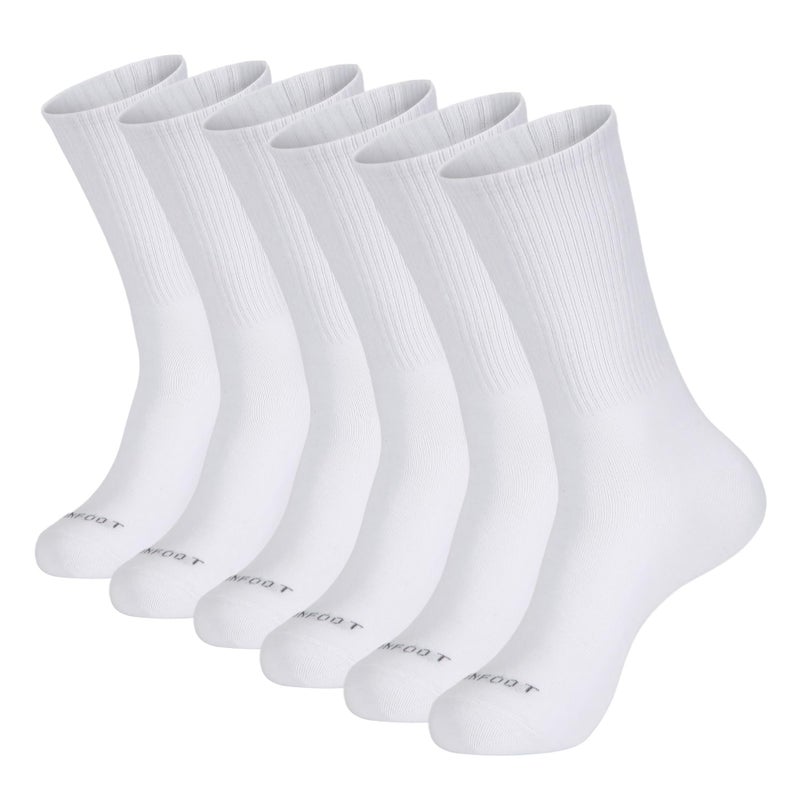 MONFOOT Men's/Women's 6 Pairs Cotton Daily Crew Socks, White Medium Multipack - Image 1