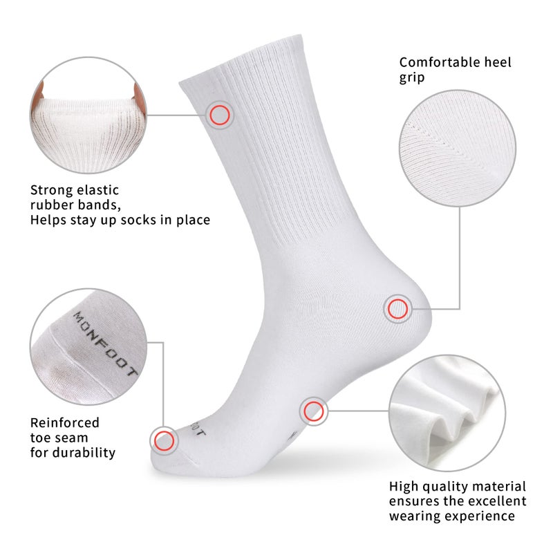 MONFOOT Men's/Women's 6 Pairs Cotton Daily Crew Socks, White Medium Multipack - Image 4