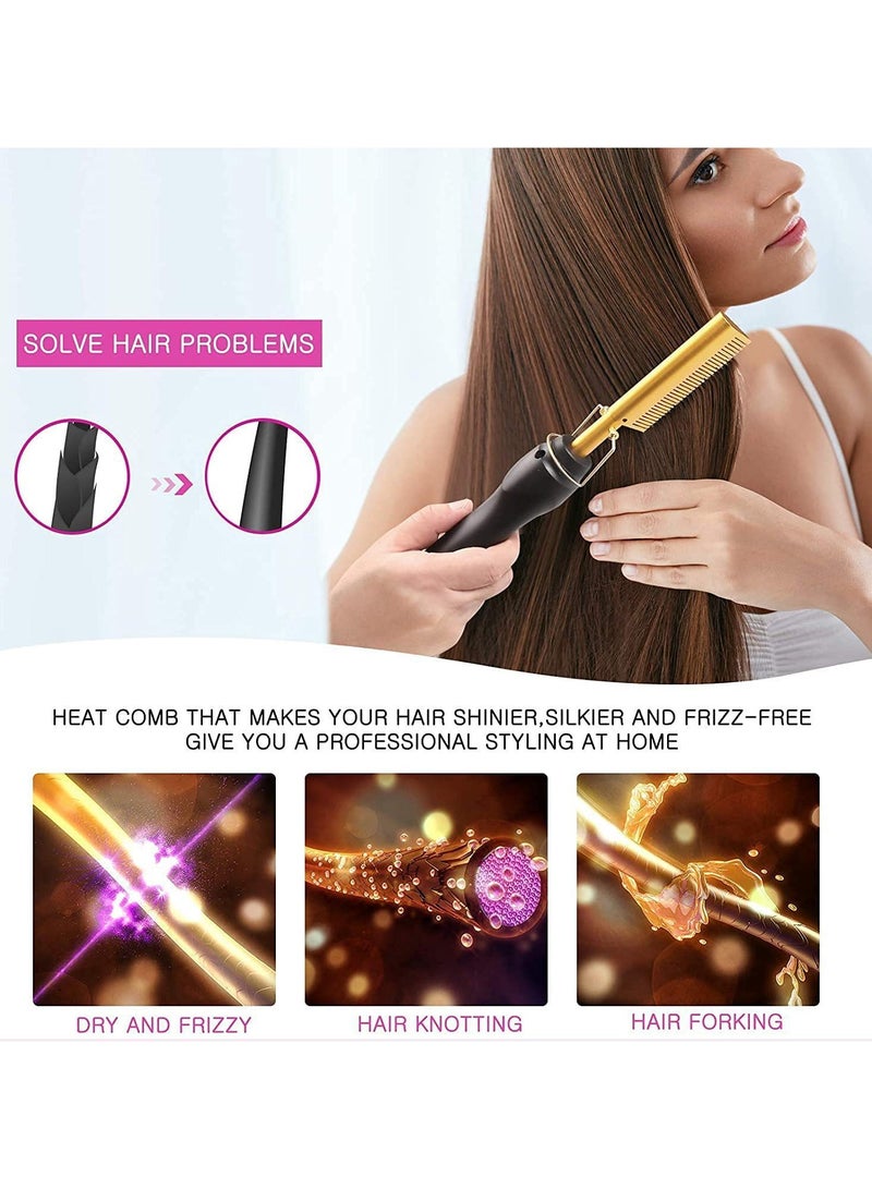 2-in-1 Straightening Brush  Curling Iron Dual-Use Wet/Dry Negative Ion Copper Heated Comb Multi-Functional Home Straightener Portable Styling Tool - Image 5