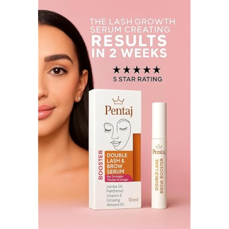 PENTAJ Double Lash and Brow Booster Serum, 10ml, With Jojoba Oil, Panthenol, Vitamin E, Ginseng, Almond Oil for Stronger, Thicker, Longer Lashes - Image 2