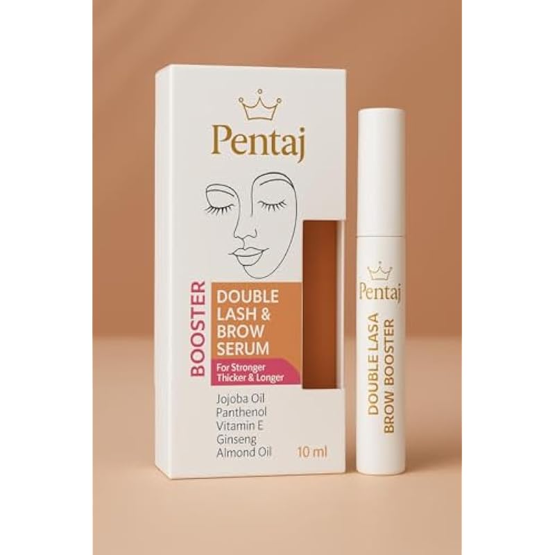 PENTAJ Double Lash and Brow Booster Serum, 10ml, With Jojoba Oil, Panthenol, Vitamin E, Ginseng, Almond Oil for Stronger, Thicker, Longer Lashes - Image 1