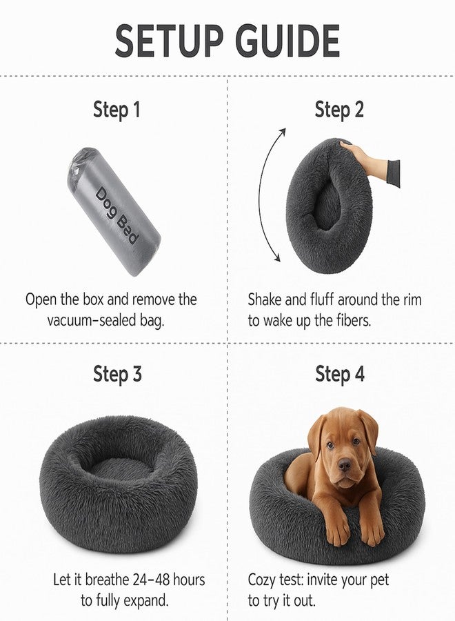 SHINY-V Calming Dog Bed - Fluffy Donut Cuddler for Anxiety Relief, Orthopedic Pet Bed with Non-Slip Bottom, Cozy Round Faux Fur Nest for Dogs and Cats, Plush Crate Mat for Comfort (Dark Grey, Small) - Image 4