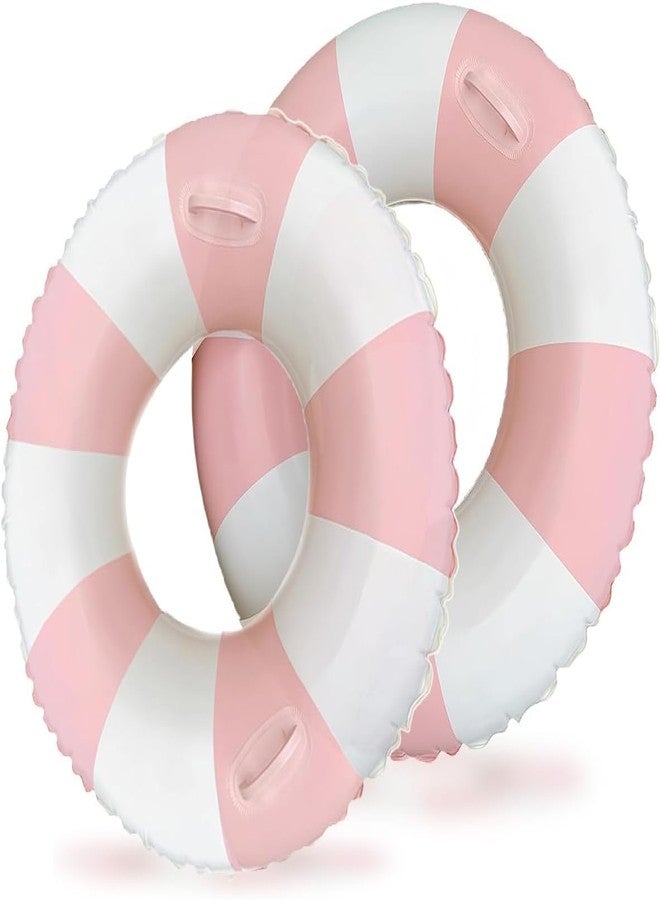 Yuokwer 30 inch Pink Inflatable Pool Floats for Adults- 2 Pack Striped Floaties Pool Tubes Swim Rings with Handles Inflatable Pool Float for Swimming Pool Party Lake Beach Adults (Pink, 90) - Image 1