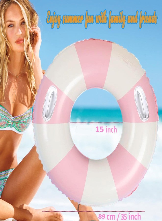Yuokwer 30 inch Pink Inflatable Pool Floats for Adults- 2 Pack Striped Floaties Pool Tubes Swim Rings with Handles Inflatable Pool Float for Swimming Pool Party Lake Beach Adults (Pink, 90) - Image 2