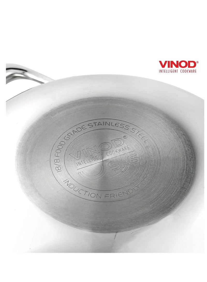 Vinod Platinum Triply Stainless Steel Kadai with Lid- 24 cm, 2.5 L, Silver (Induction Friendly)