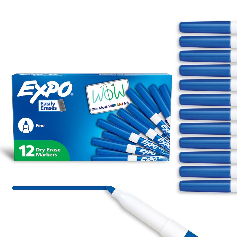 EXPO Dry Erase Markers, Low Odor Ink, Blue, Fine Tip, 12 Count - Whiteboard, Calendar, Organization, Essential Supplies for Office, School, Classroom, Teachers - Image 1