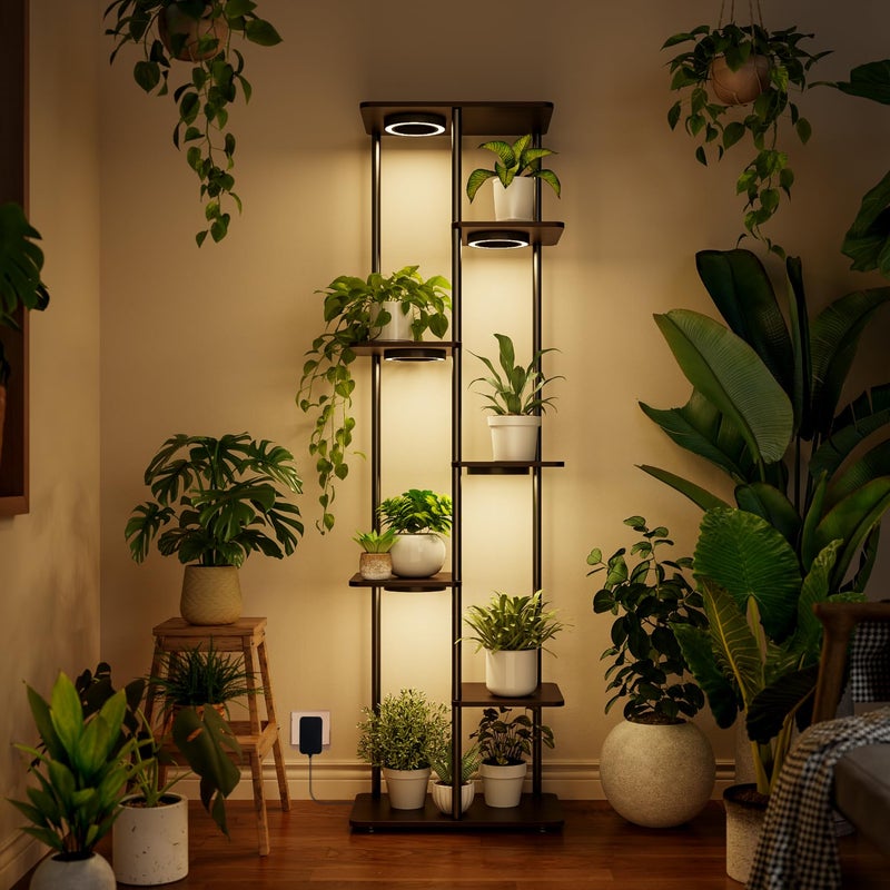 Bstrip Plant Stand Indoor with Grow Lights, 7-Tier Flower Rack, 5-Pack Full Spectrum Lights with Timer, Corner Plant Stand for Indoor Plants, 53" Tall Rectangular Stand for Living Room - Image 1