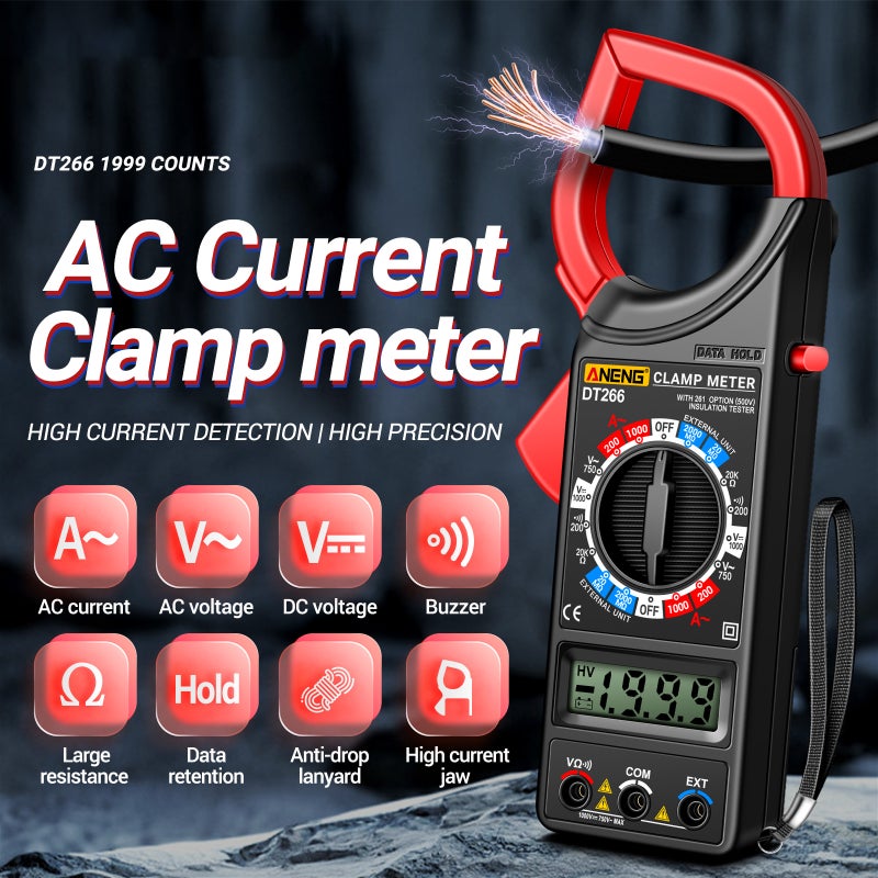 ANENG DT266 LCD 1999 Count Digital True RMS Professional Clamp Meter AC/DC Current Voltage Tester Multimeter Pliers Ammeter with LCD Display - Image 2
