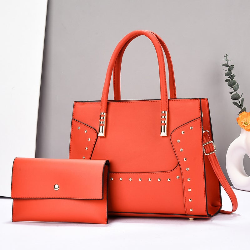 New Striped Color-Blocking Personality Studded High-End Simple Versatile Mother-Daughter Bag Single Shoulder Handbag Large Capacity Women'S Bag - Image 1