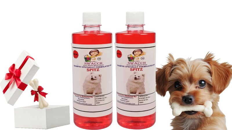 swacch Shampoo | Puppy Safe Shampoo | Spitz Dog Shampoo (500ml) (Pack of 2) Strawberry + Small White Bone | Dog Chew Bones | Teething chew Toy | Dental Teething |Combo Pack - Image 1